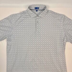 Stitch Golf Mens XXL Polo Shirt White Navy Blue Geometric Diamond Print Stretch